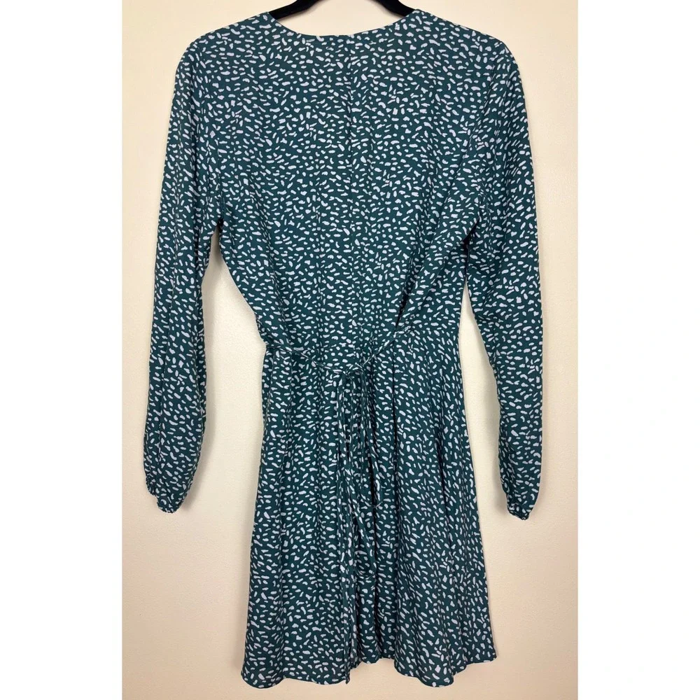 REFORMATION Fuchsia Mini Wrap Dress Green Dot Women‎ Size Medium Long Sleeves